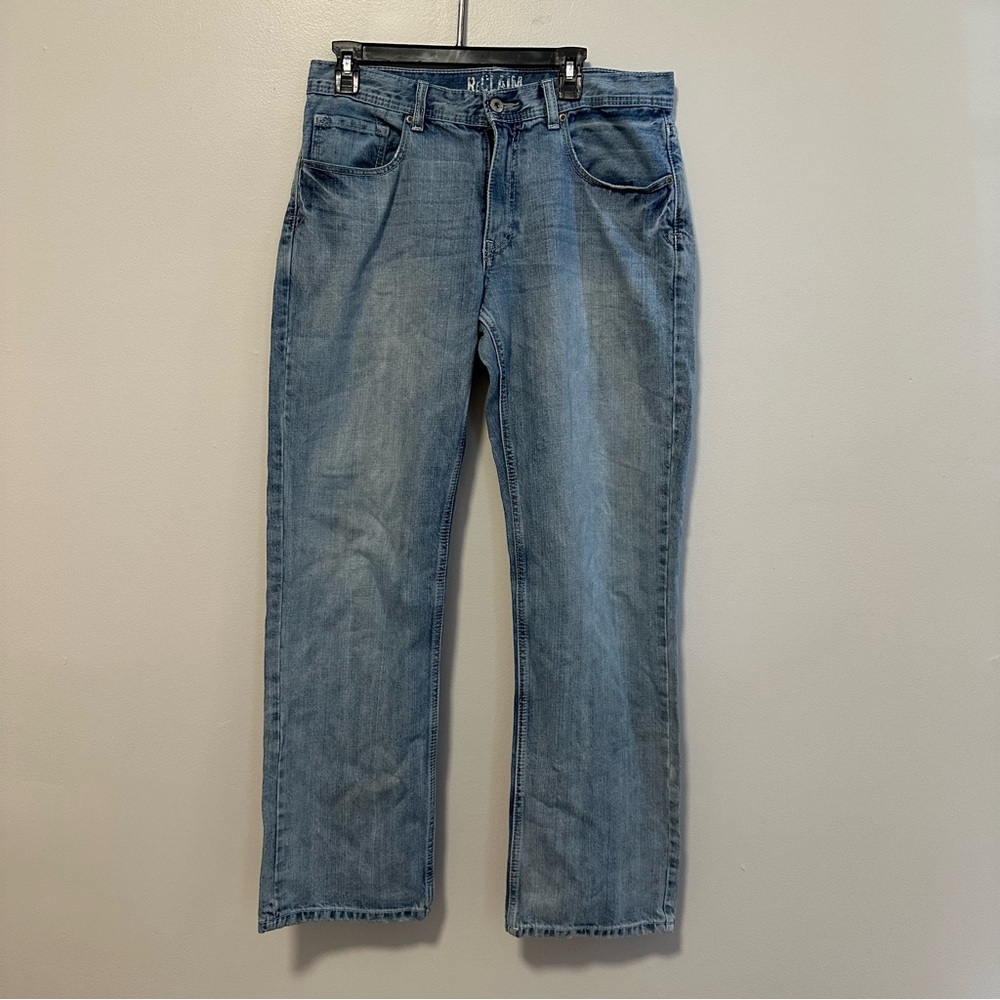 RECLAIM Mens Relaxed Straight Fit Light Blue Washed Denim Jeans Size 33R